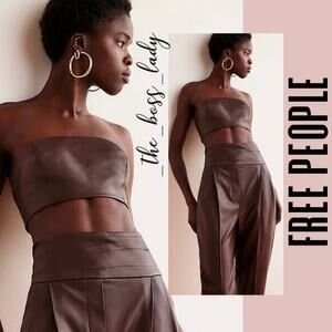 Free People set pants and top high rise strapless pleated vegan leather